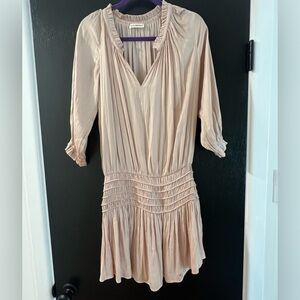 Ulla Johnson Olga pale pink satin dress with smocking - Size 6